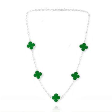 Imagem de Colar Choker Pingente Trevo Grande Prata Original 925 Unisse - Lojas L