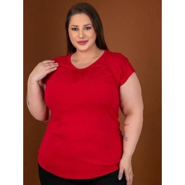 Imagem de Blusa Feminina Plus Size Lisa Manga Curta Elegante Tecido Viscolaycra 