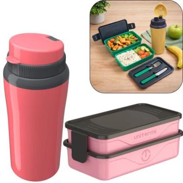 Imagem de Kit Marmita Fit Unitermi Talheres Divisórias Copo Térmico Miami 650ml 