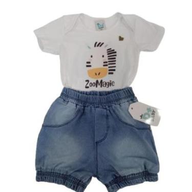 Imagem de Conjunto Bermuda + Body Luxo Bebê Menino Verão D+ Baby 60235 - Branco - GG ( 12 - 18 ME...