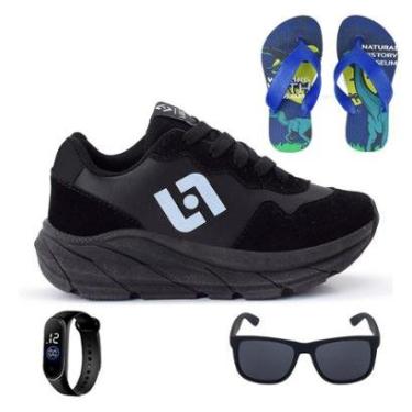 Imagem de Tenis Infantil Meninos Jogger Escolar Casual Camurça + Chinelo Oculos Relogio-Masculino