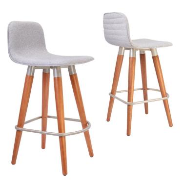 Imagem de Kit 2 Meias Banquetas Línea Madeira Maciça Assento Linho Cinza Carvalho Unidecor