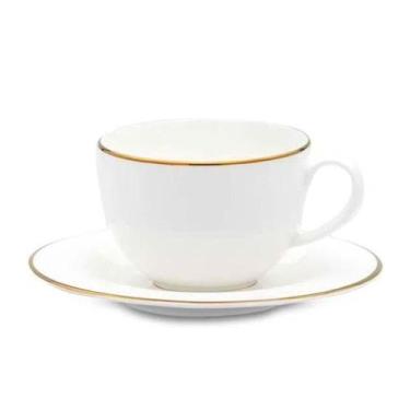 Imagem de Xicara de Chá Café Com Pires 220ml Porcelana Borda Dourada Luxo Legacy