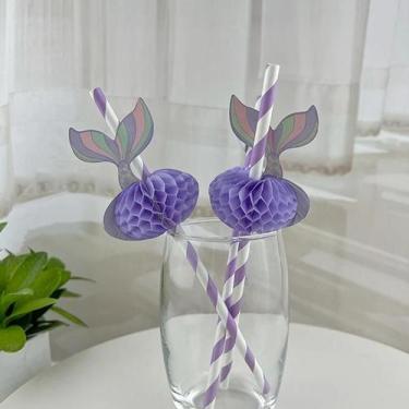 Imagem de Canudos Em Forma De Cauda De Sereia Roxa, 10 Peças, Decoração Para Beb