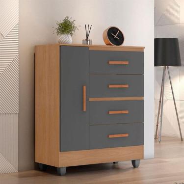 Imagem de Cômoda Ambiente Lite 4 Gavetas 01 Porta Nature Cinza – Móveis Leão