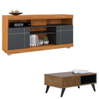 Imagem de Rack Bancada Yara com Mesa de Centro Jeri Noce Milano Preto Acetinado  - Colibri