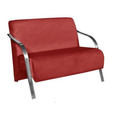 Imagem de Poltrona Sevilha Namoradeira Braço Alumínio Suede Vermelho - D SALLA