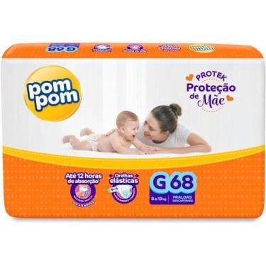 Imagem de Fralda Pom Pom Derma Protek Hiper 1 Pacote Tamanho G Com 68 unidades