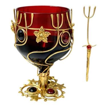 Imagem de Taça Espiritual Aramada 7 Garfos com Pedrarias  Pomba Gira  Vermelha e