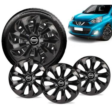 Imagem de Jogo 4 Calotas Velox Aro 15 Preta Nissan March Versa - Elitte