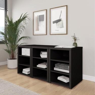 Imagem de Conjunto Home Office 3 Módulos com Prateleiras Ficus CabeCasa MadeiraOriginals Preto