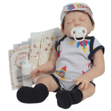 Imagem de Boneco Bebê Reborn Menino Realista 43cm Fio a Fio + Itens - Cegonha Re