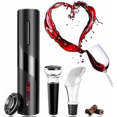 Imagem de Kit Abridor de Vinho Elétrico 4 em 1 Saca Rolha Automático Reutilizáve