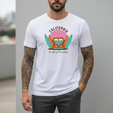 Imagem de Camiseta Masculina California Algodão Slim Fit Camisa Manga Curta Surf Retrô Casual Con...