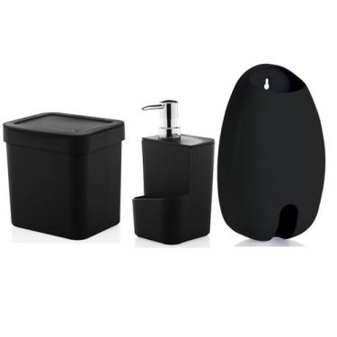 Imagem de Kit Cozinha Lixeira 2,5 Litros Dispenser Porta Detergente Dispenser Sa
