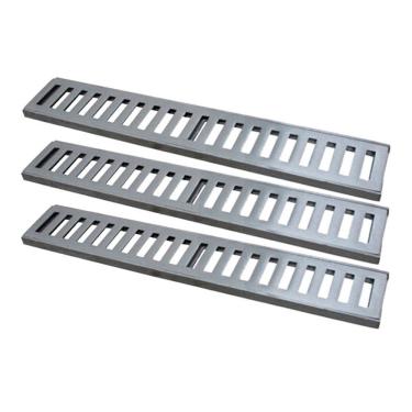 Imagem de Kit 3 Ralo Grelha Linear com Caixilho 7111X03GDA Drenagem 15x50cm Alumínio Escovado Prata GDA Industria e Distribuidora