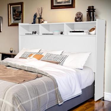 Imagem de Cabeceira com Nichos Melissa Queen Fixação no Box MDF Branco para Cama Box 1,60 Vj Móveis