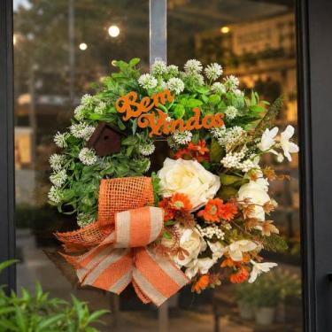 Imagem de Guirlanda Bem-vindo Decoração Casa Flores Artificial De 30cm - Genéric
