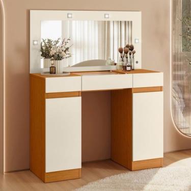 Imagem de Penteadeira Camarim 2 Portas 3 Gavetas Studio Bege/Cinamomo/Off White 
