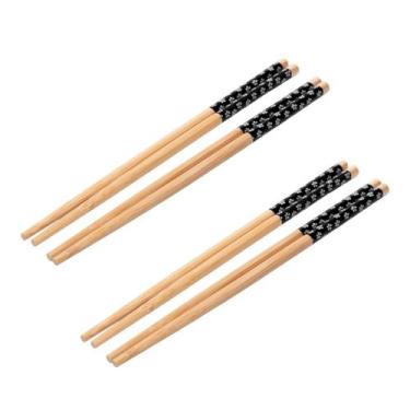 Imagem de Conjunto de Hashis 4 Pares Bambu Natural Preto 24cm Comida Japonesa - 