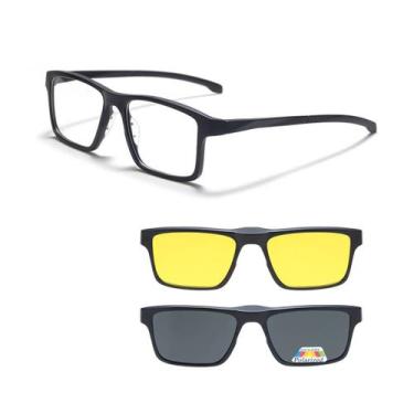 Imagem de Armação de Oculos de Sol e Grau Preto Polarizado Quadrado Masculino Cl