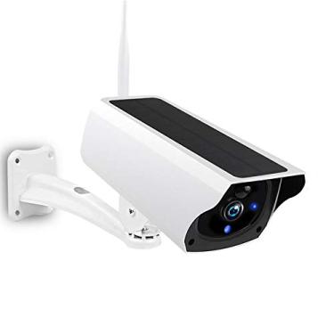 Imagem de Câmera de segurança sem fio movida a energia solar, câmera IP WiFi 1080P, câmera de controle remoto externo à prova d'água IP67 com visão noturna infravermelha, detecção de movimento, áudio de 2 vias