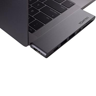 Imagem de Tovatec Hub de adaptador USB C de alumínio para MacBook Pro 13 2016/2017 e 15productTitle) 40 Gbs Thunderbolt 3, 4k HDMI, carregamento de passagem, cinza espaço, 4,5 polegadas