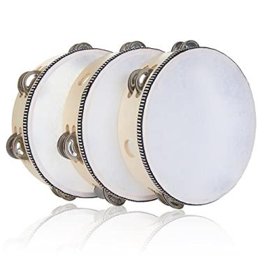 Imagem de Pandeiro de 20,32 cm para adultos, feito de madeira, pandeiro de metal, jingles musicais, instrumento educativo, pandeiro de percussão de ritmo, para KTV, festa, igreja (fileira única)