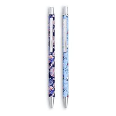 Imagem de Vera Bradley Metal Pen and Pencil Set, Black Ink Ballpoint Pen, Mechanical Pencil with Eraser Tip, Morning Shells