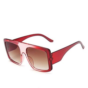 Imagem de Óculos de Sol Quadrado Rosa Moda Feminina Óculos de Sol Grandes Armação Grande Feminino Designer de Luxo Vintage Gradiente Óculos, Vermelho Marrom