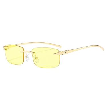 Imagem de Óculos de sol retangular sem aro vintage exclusivo chita feminino cores doces lentes transparentes óculos de sol masculinos, amarelo dourado