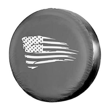 Imagem de Foruidea Capa de pneu de reserva militar com bandeira americana ondulada à prova d'água à prova de poeira para pneu de roda apto para Jeep, Trailer, RV, SUV e muitos veículos de 38 cm
