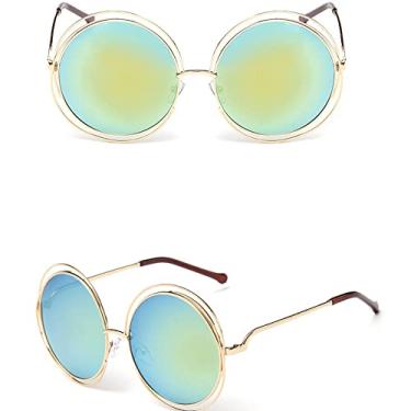 Imagem de Vintage redondo tamanho grande lente espelho óculos de sol feminino designer armação de metal senhora óculos de sol senhora, 11, ouro, ouro, outros