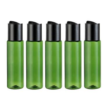 Imagem de Garrafa de plástico vazio verde de 30 ml com tampa de disco de pressão preta, 1 oz, caixa de maquiagem de loção, suporte de armazenamento de essência de água, frasco de amostra recarregável, recipiente de cosméticos para viagens de férias, uso diário.