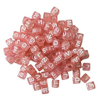 Imagem de Miçanga Letra Quadrada Rosa Translucida 6mm Conta Entremeio Para Montar Pulseira Colar 50gr Aprox.300pcs
