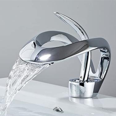 Imagem de Torneira de bacia de banheiro dourada/branca Torneira de banheiro preta de latão cinza torneira misturadora de pia quente & Torneira para Bacia de Cachoeira Fria,2