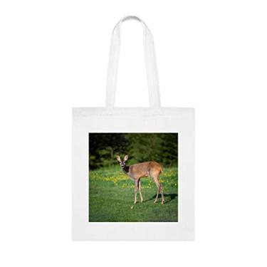 Imagem de Roe Deer In Grass Capreolus Capreolus Wild Roe Deer In Spring Tote Bag, Funny Tote Gift, Shoulder Bag Reutilizáveis, Cesta de Natal de Aniversário, Branco