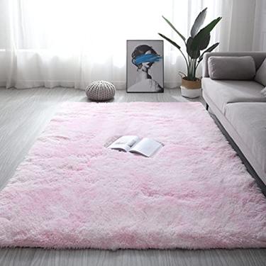 Imagem de Tapete de luxo sintético macio e quente moderno tapetes de pelúcia tapete de pilha alta tapetes de decoração de berçário feitos à mão tapete de engatinhar para cuidados com o bebê (rosa claro) 50 x 81 cm