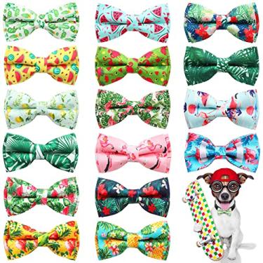 Imagem de 16 peças de gravatas borboleta para cães coleira de cachorro slides gravatas borboletas de verão havaianas para cães gravatas borboleta de gato para cães fofos pingentes de coleira de cachorro destacável com faixas elásticas para acessórios de higiene de aniversário de animais de estimação