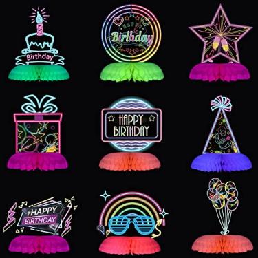 Imagem de 9 Pcs Glow Party Birthday Centerpieces Neon Birthday Decorations Fluorescent Birthday Table Decorations Colorful Neon Party Table Decoration Table Toppers Neon Birthday Party Supplies for Party Favors