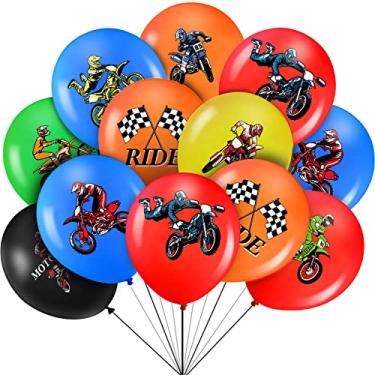 Imagem de 36 peças de balões de festa de bicicleta suja, festa de aniversário de motocross bandeira quadriculada decoração de festa suprimentos de balão para menina menino bicicleta de sujeira esportes suprimentos de festa, 30 centímetros