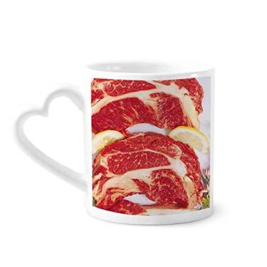 Imagem de Caneca com textura de comida de carne crua para café cerâmica copo de coração de vidro