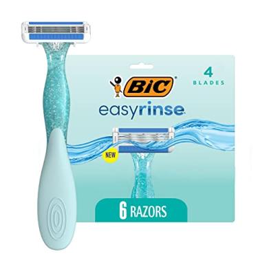 Imagem de BIC Barbeadores descartáveis femininos antientupimento EasyRinse para um barbear mais suave com menos irritação*, barbeadores com 4 lâminas, 6 unidades