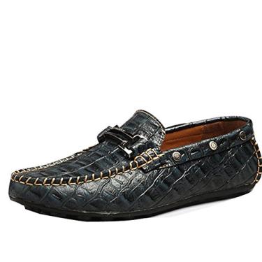 Imagem de Sapato masculino casual de couro para barco Gaorui mocassi para dirigir mocassins, crocodilo, Azul, 6.5