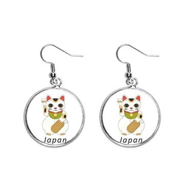 Imagem de Brinco de prata com pingente de orelha de gato da sorte da cultura japonesa local joia feminina