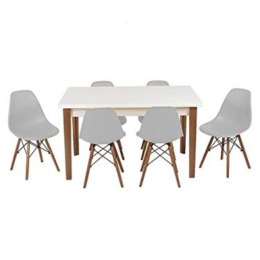 Imagem de Conjunto Mesa de Jantar Luiza 135cm Branca com 6 Cadeiras Eames Eiffel - Cinza