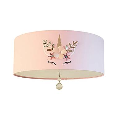 Imagem de Luminária Plafon Infantil Unicórnio Cúpula Rosa 50x15 3E27
