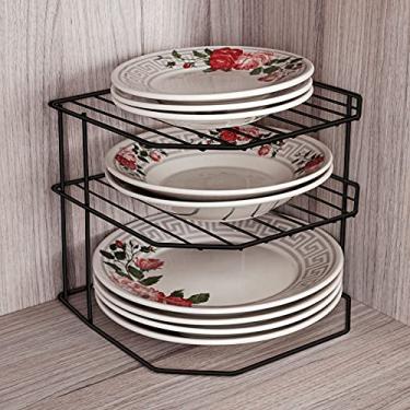 Imagem de Suporte Triplo para Pratos com 25 cm de Largura em Aço Preto Brilhante PR579 Utimil