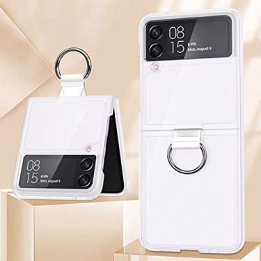 Imagem de Suporte de anel para Samsung Z Flip 3 4 5G capa transparente fosco PC PVC shell capas de telefone, fosco, para Z Flip 3