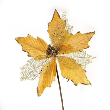 Imagem de Kit 6 Flores Cabo Artificial Decoração De Natal Brilho 25cm